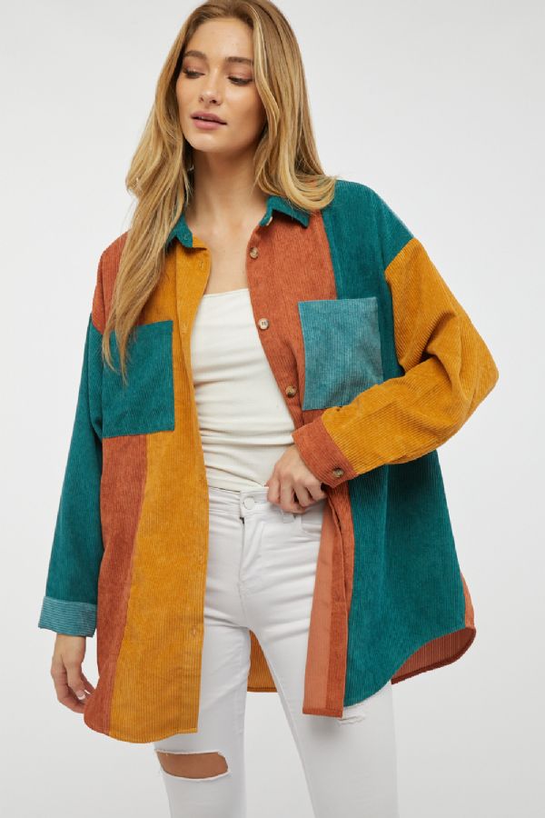 Color Block Button Down Shirt