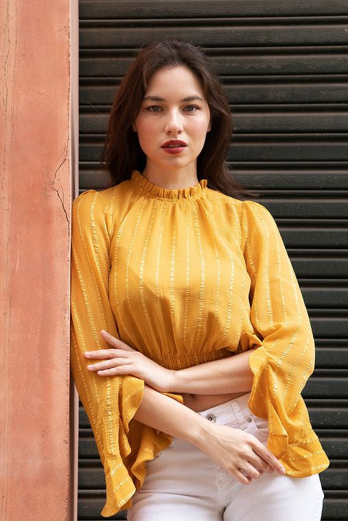 Yellow Stripe Ruffle Blouse