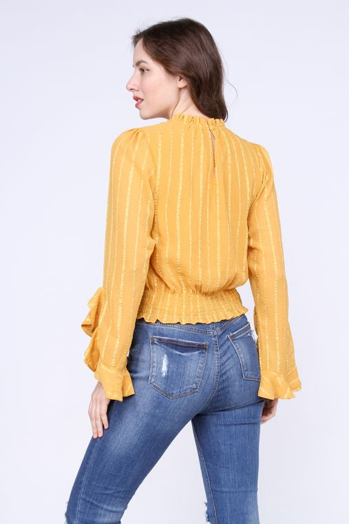 Yellow Stripe Ruffle Blouse