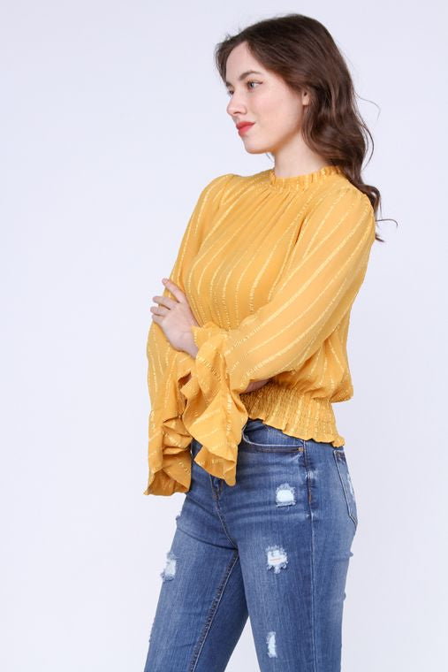 Yellow Stripe Ruffle Blouse