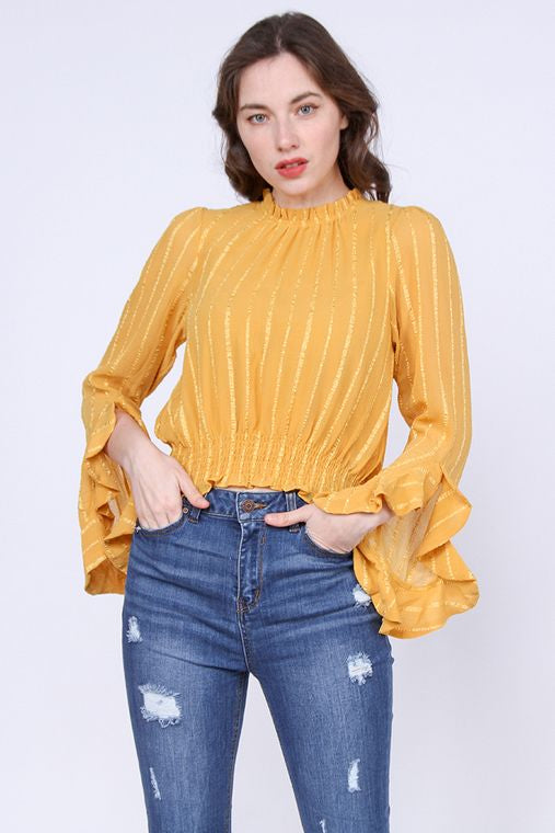 Yellow Stripe Ruffle Blouse